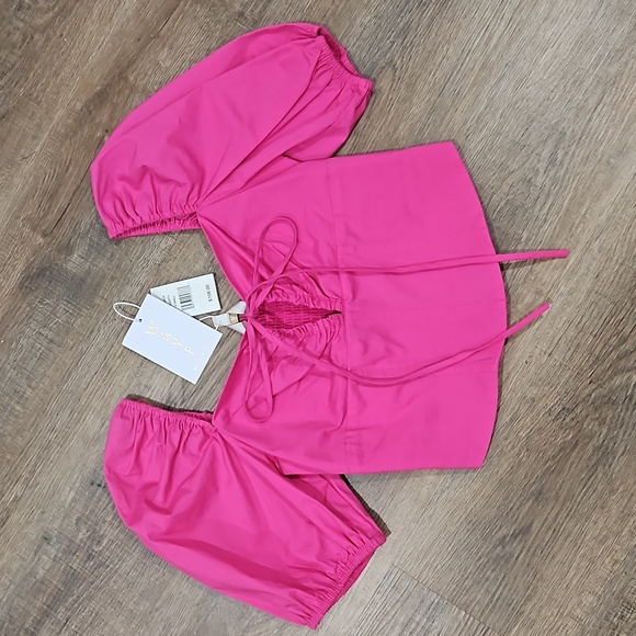 NWT WAYF Magenta Short Sleeve Crop Top w/ Corset Boning, XS - Picture 3 of 8